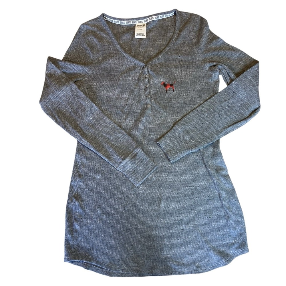Victoria's Secret PINK Thermal Pajama Sleepshirt‎ I'll Be Nice Next Year Gray M